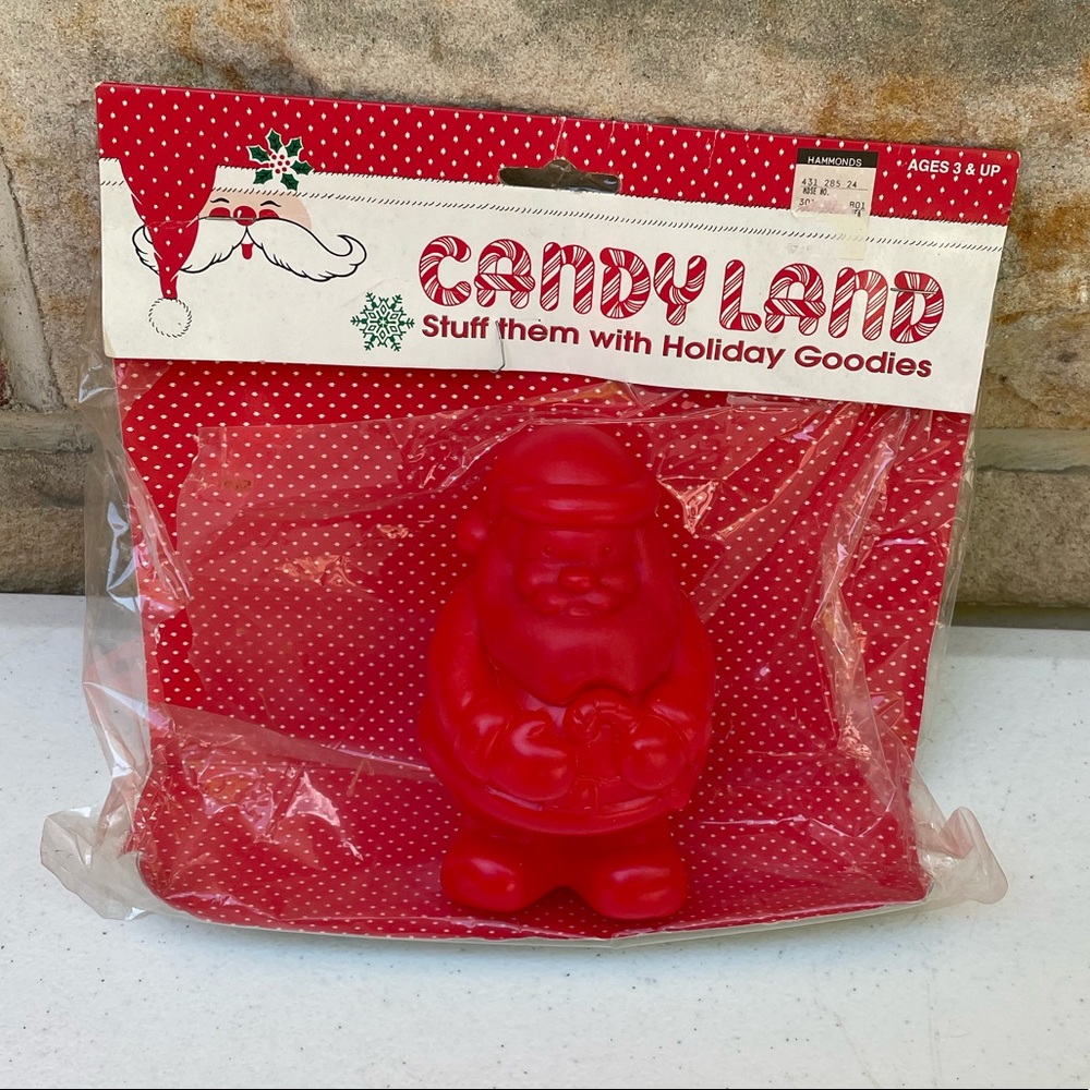 Rare Candy Land Holiday Goodies Santa Container Red Vintage Christmas